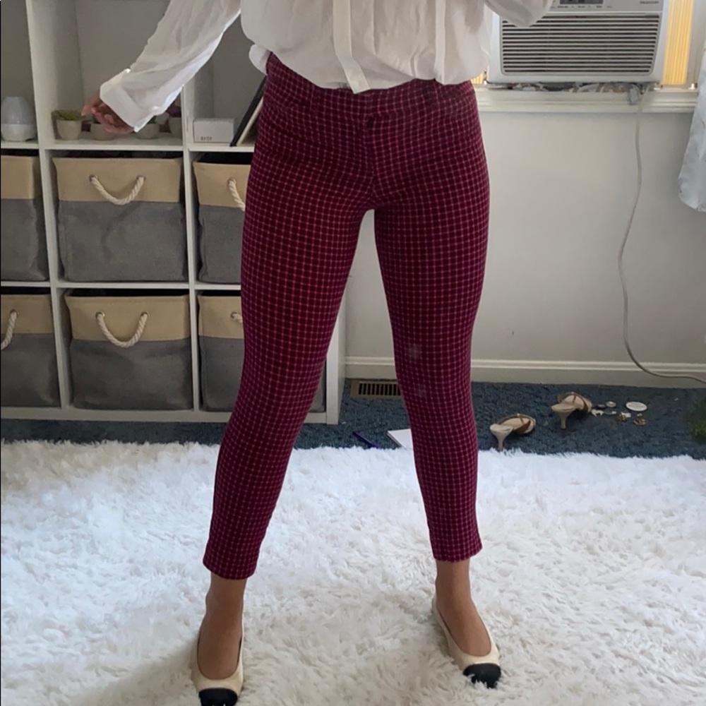 pink and maroon plaid pants